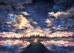  cloud commentary_request lake no_humans original outdoors pippi_(pixiv_1922055) reflection ripples scenery sky star_(sky) starry_sky sunrise tree vanishing_point water 