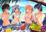  aqua_eyes beach black_hair blush breasts brown_eyes brown_hair camera charlotte cleavage drink food fruit glasses gray_hair group long_hair male nanairo_fuusen navel nishimori_yusa orange_hair otosaka_yuu ponytail short_hair swimsuit takajou_joujirou tomori_nao tree twintails water watermelon 