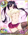  black_hair blush breasts card_(medium) character_name chess_piece hair_ribbon high_school_dxd high_school_dxd_born huge_breasts king_(chess) long_hair microskirt navel official_art panties pink_eyes pink_panties ribbon serafall_leviathan skirt solo sweater thighhighs trading_card twintails underboob underwear undressing 