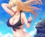  bikini blonde_hair blue_eyes breasts cleavage cropped iowa_(kancolle) kantai_collection kazenokaze long_hair swimsuit waifu2x wristwear 