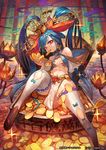  blue_hair coin hair_ornament highres jewelry lack long_hair money pelvic_curtain red_eyes sitting solo tenka_touitsu_chronicle thighhighs treasure_chest very_long_hair 