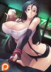  alcohol ass bar beer beer_mug black_gloves black_hair black_skirt bottle breasts collarbone covered_nipples crop_top cup elbow_gloves final_fantasy final_fantasy_vii fingerless_gloves gloves haganef holding holding_cup huge_breasts jewelry long_hair looking_at_viewer miniskirt navel patreon_logo perspective pointing pointing_at_viewer red_eyes red_gloves shiny shiny_skin shirt single_earring skirt smile solo stomach suspenders table tank_top taut_clothes taut_shirt thighs tifa_lockhart very_long_hair watermark white_shirt wine_bottle 