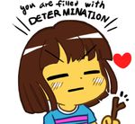  androgynous bangs blunt_bangs brown_hair closed_eyes english expressionless frisk_(undertale) gyate_gyate heart holding lowres shirt short_hair shorts simple_background solo stick striped striped_shirt t-shirt undertale upper_body white_background yaruky 