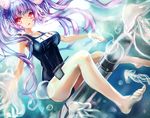 barefoot i-19_(kancolle) kantai_collection purple_hair red_eyes ringovalent school_swimsuit swimsuit underwater water 