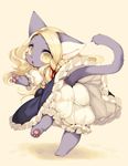  animal_ears ass blonde_hair bloomers blush braid cat_ears dress dress_lift from_behind furry kishibe leaning_forward long_hair looking_back open_mouth original outstretched_arms paws ribbon solo standing standing_on_one_leg tail underwear white_bloomers yellow_eyes 