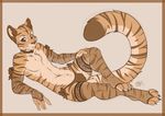  2014 anthro bulge chest_tuft clothed clothing collar feline firefly8083 legwear looking_at_viewer male mammal panties reclining solo stockings tiger topless tuft underwear 