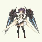  black_legwear crossed_arms detached_collar dual_wielding flat_chest full_body holding long_hair maid maid_headdress mary_janes mecha_musume mechanical_wings original pas_(paxiti) purple_hair red_footwear shoes solo sword thighhighs twintails weapon wings wrist_cuffs yellow_eyes zettai_ryouiki 
