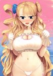  asymmetrical_bangs asymmetrical_hair bad_id bad_pixiv_id bangs bell bell_choker blonde_hair blue_eyes blunt_bangs blush bra breasts cat_cutout cat_ear_panties cat_lingerie choker cleavage_cutout clenched_hand fangs frilled_bra frills galko highres jingle_bell large_breasts long_hair looking_down meme_attire navel one_side_up open_mouth oshiete!_galko-chan panties ringlets scrunchie side-tie_panties side_bun solo syoka_(bibliotheca1) underwear underwear_only very_long_hair white_bra 