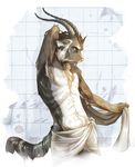  anthro caprine clothed clothing diesel_wiesel goat horn male mammal solo topless towel wet 