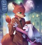  2016 anthro blush buckteeth canine cute disney duo embarrassed english_text female fireworks fox freedomthai fur green_eyes grey_fur half-closed_eyes hand_on_head hi_res holding_object interspecies judy_hopps lagomorph larger_male long_ears male male/female mammal nick_wilde night open_mouth orange_fur outside panicked pen predator/prey_relations purple_eyes rabbit size_difference smaller_female smile smirk tears teeth text zootopia 