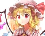  blonde_hair blush crystal downscaled face flandre_scarlet hair_ribbon hat hat_ribbon md5_mismatch minust mob_cap open_mouth portrait red_eyes resized ribbon side_ponytail solo touhou wings 