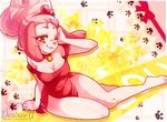 anthro bell breasts brown_eyes canine clothed clothing collar conditional_dnp dofus dress female floppy_ears fur grin hair kk-furryworks lipstick looking_at_viewer lou mammal one_eye_closed ouginak pink_fur pink_hair sitting solo wide_hips wink 