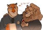  brown_fur cup disney duo feline fur leodore_lionheart lion male mammal necktie officer_tiger_(zootopia) orange_fur police suit superduckss tiger zootopia 