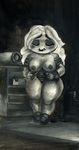  anthro arkomeda bed black_and_white breasts clothing desk eyes_closed female footwear fur goomba goombela gouache hair hat hi_res horn long_hair mammal mario_bros monochrome nintendo not_furry nude open_mouth panties paper_mario shoes shortstack solo underwear undressing video_games voluptuous 