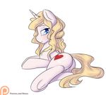  2016 alasou aphrodite blonde_hair blue_eyes butt cutie_mark equine female feral hair hi_res horn long_hair mammal my_little_pony patreon simple_background solo underhoof white_background winged_unicorn wings 