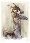 anthro butt caprine diesel_wiesel eyes_closed goat horn male mammal nude solo standing tasteful_nudity wet 