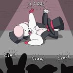  anthro autocunnilingus blush bottomless bow_tie clothed clothing eyes_closed female fur hat lagomorph licking magician mammal masturbation open_mouth oral public pussy rabbit rosianna_rabbit smile tongue tongue_out unknown_artist vaginal white_fur 
