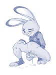  2016 3_toes anthro biting_lip blush bottomless clothed clothing crouching cute disney dripping female fingering fur grey_fur half-closed_eyes horny judy_hopps lagomorph mammal masturbation one_eye_closed orgasm purple_eyes pussy pussy_ejaculation pussy_juice simple_background smile solo toes vaginal white_background yoshitura_(artist) zootopia 