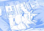  ai-chan_(tawawa) bangs blue book bra bra_strap braid breasts buttons cleavage downblouse eyebrows eyebrows_visible_through_hair from_above from_behind getsuyoubi_no_tawawa glasses himura_kiseki knees_together_feet_apart large_breasts long_sleeves looking_at_viewer looking_back monochrome no_shoes open_book open_mouth photo_album pointing pov semi-rimless_eyewear side_braid sitting sitting_on_lap sitting_on_person smile socks solo_focus tatami under-rim_eyewear underwear 