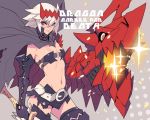  1girl ass ban belt black_legwear breasts cape dragon:_marked_for_death empress_(dmfd) facial_scar gauntlets holding holding_weapon looking_at_viewer midriff navel red_eyes scar scar_on_cheek short_hair solo thighhighs weapon white_hair 