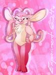  abstract_background alien angel_(lilo_and_stitch) anthro barefoot chest_tuft disney experiment_(species) female flat_chested fur lilo_and_stitch multicolored_fur pink_fur solo tuft unknown_artist 