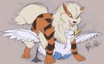  all_fours arcanine avian digital_media_(artwork) hi_res looking_down looking_up mammal nintendo playtime pok&eacute;mon queensmate sketch spread_wings surprise swanna underneath video_games wings 