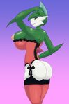  big_breasts big_butt breast_squish breasts bubble_butt butt clothing corset crossgender curvaceous deadpliss_(artist) female gallade garter green_eyes hand_on_head hand_on_hip hi_res huge_breasts huge_butt legwear looking_at_viewer looking_back nintendo nipples pok&eacute;mon pose rear_view seductive sena_(deadpliss) smile solo stockings thick_thighs thigh_highs video_games voluptuous wide_hips 