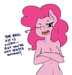  2016 anthro anthrofied areola atane27 blue_eyes breasts crossed_arms dialogue earth_pony english_text equine female friendship_is_magic hair horse long_hair looking_at_viewer mammal my_little_pony nude open_mouth pink_hair pinkie_pie_(mlp) pony simple_background solo text 