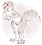  2015 ambiguous_gender anthro black_sclera dinocatte_(artist) gecko lizard nude open_mouth reptile scales scalie standing tongue tongue_out white_scales 