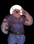  anthro bulge cape_buffalo chief_bogo clothed clothing disney eyewear glasses male police_uniform red_eyes slightly_chubby solo uniform zootopia 