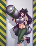  :d abs ankle_boots belt black_hair black_ribbon boots bow bracelet breasts broom brown_eyes buckle buttons cannon covered_nipples crop_top gem green_bow green_pants gun hair_bow hater_(hatater) highres holding holding_gun holding_weapon huge_weapon impossible_clothes impossible_shirt jewelry large_breasts leg_up long_hair midriff navel navel_piercing open_mouth pants piercing pillarboxed pointy_ears ponytail radiation_symbol reiuji_utsuho ribbon round_teeth shirt shoelaces short_sleeves sky smile smiley_face socks solo standing standing_on_one_leg stomach symbol-shaped_pupils teeth third_eye toned touhou weapon white_legwear white_shirt 