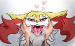  &lt;3 braixen canine drooling eye_contact female finger_in_mouth first_person_view fox french_kissing human kissing looking_at_viewer mammal messy nintendo open_mouth pok&eacute;mon red_eyes saliva saliva_string shaking slobber teeth tongue tongue_out trembling ungulatr video_games 