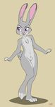  2016 absurd_res annonymouse blush breasts chest_tuft clitoris disney female flat_chested hi_res judy_hopps lagomorph mammal navel nipples nude pose purple_eyes pussy rabbit simple_background smile solo tuft zootopia 