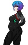  ayanami_rei black_bodysuit blue_hair bodysuit breasts evangelion:_3.0_you_can_(not)_redo jinroku large_breasts looking_at_viewer neon_genesis_evangelion plugsuit pregnant rebuild_of_evangelion red_eyes short_hair simple_background solo thighs white_background 