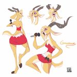  2016 antelope anthro big_butt blonde_hair breasts butt clothing disney female fur gazelle gazelle_(zootopia) hair hair_over_eye halter_top hi_res lionalliance mammal microphone midriff rear_view simple_background singing skirt small_breasts smile solo zootopia 
