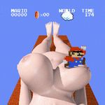  1boy 1girl 3d animated animated_gif blue_background bouncing_breasts breasts clothed_male_nude_female cloud commentary_request fake_screenshot huge_breasts jumping mario mustache nintendo nude popoporigon simple_background super_mario_bros. 