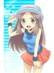  blue_(pokemon) brown_eyes brown_hair cubexcube female hat long_hair pokemon pokemon_(game) pokemon_frlg skirt solo 