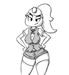  anthro big_breasts black_and_white breasts cleavage clothed clothing frown goomba goombella hair helmet human humanized mammal mario_bros monochrome nintendo nipple_bulge not_furry paper_mario video_games wide_hips 