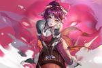  anthropomorphism breasts cleavage fang goggles league_of_legends necklace orange_eyes pointed_ears ponytail purple_hair tristana tukenitian yordle 