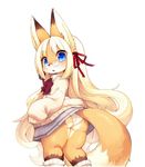  :&lt; animal_ears ass blonde_hair blue_eyes fox_ears from_behind furry glasses kishibe kneehighs long_hair looking_back open_mouth original panties ribbon school_uniform shirt skirt skirt_lift sleeves_past_wrists solo sweater tail underwear very_long_hair white_panties 