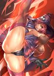  absurdres ass black_sclera blazblue blazblue:_central_fiction breasts cameltoe gloves hat highres konoe_a_mercury large_breasts leg_lift long_hair parted_lips pink_hair pokkora purple_hair solo spread_legs thick_thighs thighhighs thighs witch_hat yellow_eyes 