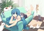  animal barefoot blue_eyes blue_hair cat chan&times;co hatsune_miku long_hair pocky vocaloid waifu2x 