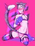  2016 animal_humanoid balls blush bulge cat_humanoid cat_paws cat_tail clothing digital_media_(artwork) feline girly hair humanoid leggings legwear lizardbat_(artist) male mammal penis rubber simple_background solo stockings underwear 