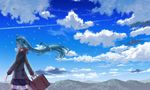  amemura_(caramelo) aqua_hair clouds hatsune_miku scarf scenic sky vocaloid waifu2x winter 