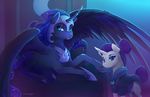  2016 blue_eyes cutie_mark duo equine eyeshadow feathered_wings feathers female feral friendship_is_magic hair helmet hi_res horn looking_at_viewer makeup mammal my_little_pony nightmare_moon_(mlp) purple_hair rarity_(mlp) smile unicorn viwrastupr winged_unicorn wings 