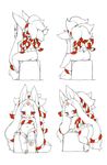  animal_ears ass commentary_request furry highres kishibe leaning_forward long_hair looking_back monochrome multiple_views naughty_face navel nude original paws red_eyes rope sitting sketch smile spot_color standing very_long_hair white_hair wolf_ears 