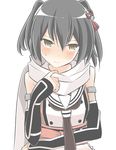  bad_id bad_nicoseiga_id bangs bare_shoulders black_hair blush brown_eyes brown_neckwear buttons commentary double-breasted elbow_gloves fingerless_gloves gloves hair_ornament kantai_collection looking_at_viewer masupa_kiriu neckerchief night_battle_idiot remodel_(kantai_collection) scarf school_uniform sendai_(kantai_collection) serafuku simple_background sleeveless solo two_side_up white_background white_scarf 