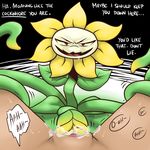  2015 bottomless clothed clothing cum digital_media_(artwork) duo english_text female female_pov first_person_view flora_fauna flower flowey_the_flower forced hi_res human male mammal moan monster open_mouth penis plant protagonist_(undertale) pussy rape rape_face sex signature speech_bubble spread_legs spreading text undertale unknown_artist vaginal video_games vines 