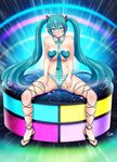 aqua_eyes aqua_hair blush breasts cloudxmoe collar feet full_body hatsune_miku headset high_heels highres large_breasts long_hair looking_at_viewer nail_polish necktie open_toe_shoes panties pasties sandals shoes sitting solo spread_legs striped striped_panties toenail_polish toes twintails underwear very_long_hair vocaloid 