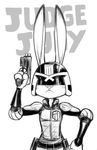  armor disney female gun helmet humor judge_dredd judy_hopps lagomorph long_ears mammal pun rabbit ranged_weapon solo weapon zootopia 